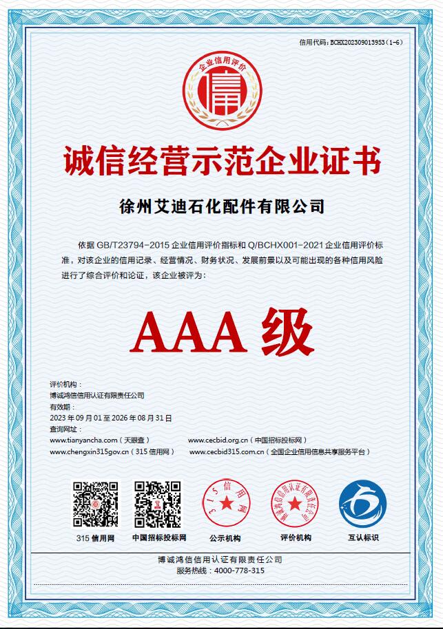 诚信经营示范企业证书