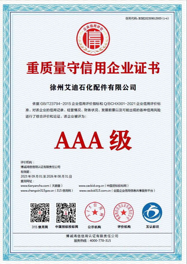 重质量守信用企业证书